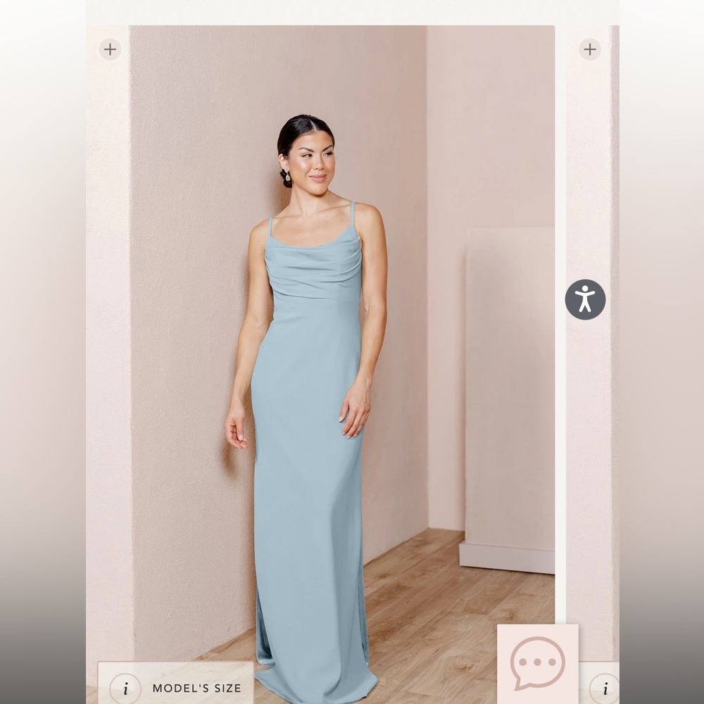 Revelry crepe fabric light blue bridesmaids dress